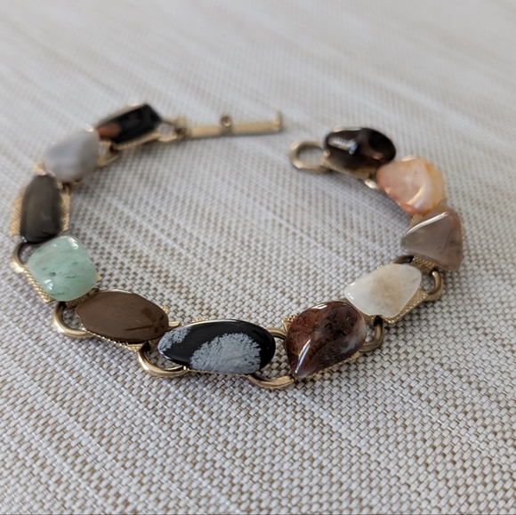 Gemstone Link Bracelet Gold Tone - Vintage - Classic - 7" - Chakra - … - Picture 2 of 12